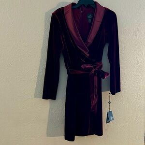 Adriana Pappell Velvet V-Neck Lapel Long Cuff Sleeve front wrapTuxedo Dress NWT